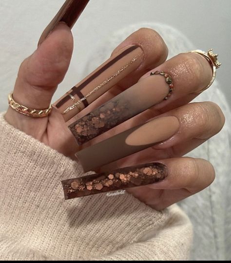 Brown Long Nails Acrylic, Fall Long Nails Ideas 2023, Fall Nails 2023 Long Square, Fall Nails 2023 Brown, November Acrylics, Xl Fall Nails, Fall Nails Square Long, Fallnails 2023, Stiletto Fall Nails Designs