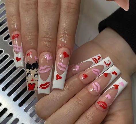 Betty Boop Valentines Day, Betty Boop Nails, Acrylic Nails Pastel, Beige Nails Design, Acrylic Nails Nude, Wow Nails, Beige Nails, Girly Acrylic Nails, Cute Acrylic Nail Designs