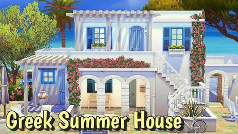 Sims 4 Tartosa House, Greek Summer House, Sims 4 Tartosa, Sims 4 Greek, Greek Home, Home Idea, Greek Summer, Greek House, House No