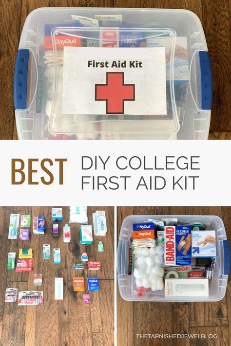 College First Aid Kit, Freshmen Year Survival Kit, Travel Medicine Kit, First Aid Kit Checklist, First Aid Kit Contents, College Survival Kit, Diy College, Diy First Aid Kit, College Necessities