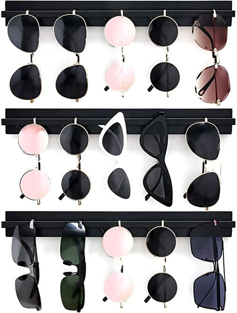 Amazon.com: Mkono Wall Mounted Sunglasses Storage Organizer Wood Modern Simple Eyeglasses Display Holder Eyewear Glasses Hanging Rack for Entryway Living Room Bedroom, 3 Pack, White : Home & Kitchen Sunglasses Storage Organizers, Eyeglasses Display, Eyewear Inspiration, Eyewear Display, Cap Organizer, Sunglasses Organizer, Sunglasses Display, Sunglasses Storage, Jewelry Wall