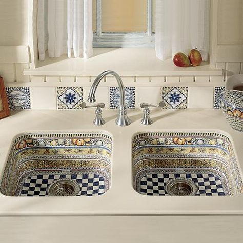 Love this idea. Pretty Sinks, Funky Tiles, Kitchen Sink Remodel, Closets Ideas, Colored Sinks, Moroccan Sink, Unique Sinks, Functional Kitchen Design, Chic House