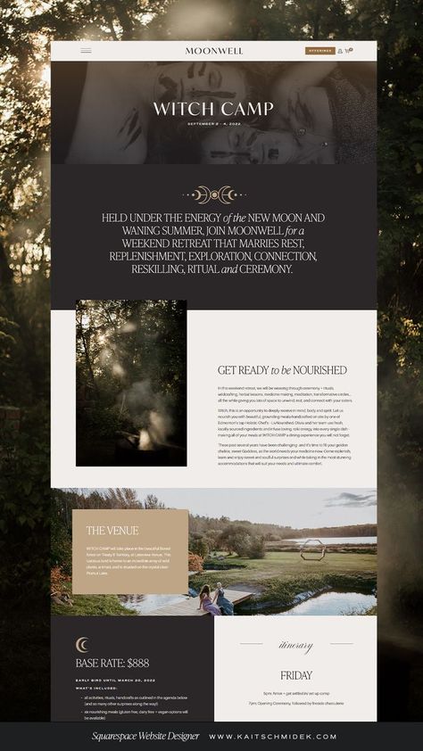 Feminine, Soulful & Witchy Squarespace Website Design for Modern Day Coven, Moonwell Magic Website, Retreat Themes, Website Trends, Feminine Wordpress Theme, Business Web Design, Squarespace Website Templates, Modern Website Design, Instagram Theme Feed, Web Design Resources