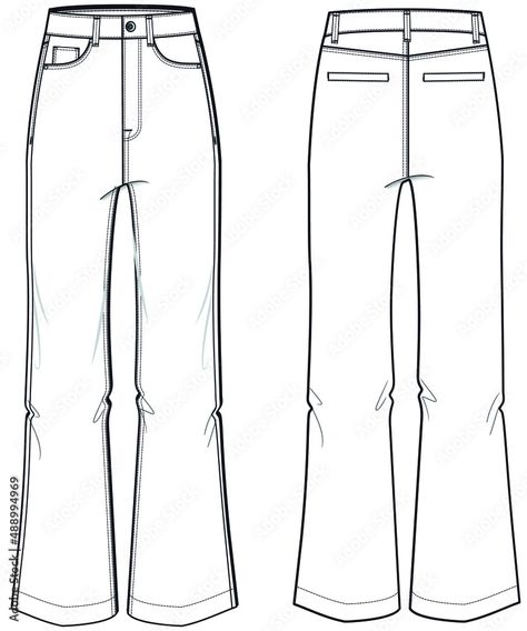 Jeans Technical Drawing, Denim Sketch, Flared Denim Jeans, Back Drawing, Flat Drawings, Women Boot, Lace Dress Design, Flared Denim, Flat Sketches