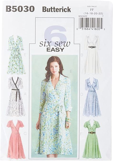 Butterick 5030 Sewing Patterns, Sizes 16-22 Aline Skirt Pattern, Cuffed Sleeve Dress, Wrap Dress Sewing Patterns, Wrap Dress Pattern, Tea Length Skirt, Jackets Casual, Butterick Pattern, Butterick Sewing Pattern, Aline Skirt