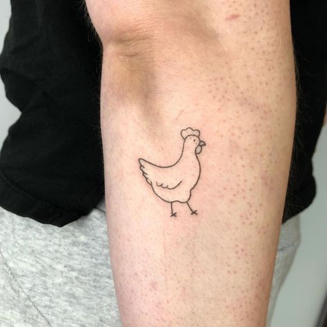 Dainty Chicken Tattoo, Cartoon Chicken Tattoo, Chicken Line Tattoo, Chicken Outline Tattoo, Chicken Tattoo Ideas Simple, Fine Line Chicken Tattoo, Hen And Chicks Tattoo, Line Chicken Tattoo, Simple Chicken Tattoo