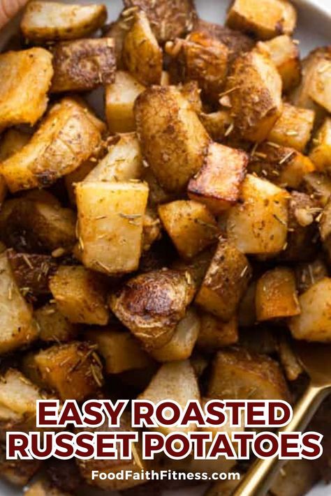 Learn the secrets to making the most delicious roasted russet potatoes at home! Roast Russet Potatoes, Roasted Potatoes In Oven Russet, Small Russet Potato Recipes, Oven Roasted Potatoes Russet, What To Do With Russet Potatoes, Baked Russet Potatoes In The Oven, Healthy Russet Potato Recipes, Roasted Russet Potatoes In Oven, Recipes With Russet Potatoes