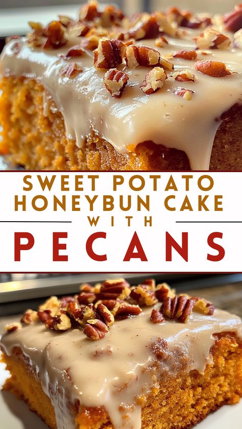 Sweet Potato Honeybun Cake with Pecans Sweet Potato Olive Oil Cake, Soul Food Sweet Potatoes, Sweet Potato Pound Cake Recipes, Sweet Potato Pecan Cake, Henny Sweet Potato Pound Cake, Healthy Sweet Potato Cake, Healthy Sweet Potato Dessert Recipes, Sweet Potato Honeybun Cake, Sweet Potato Cake Recipes