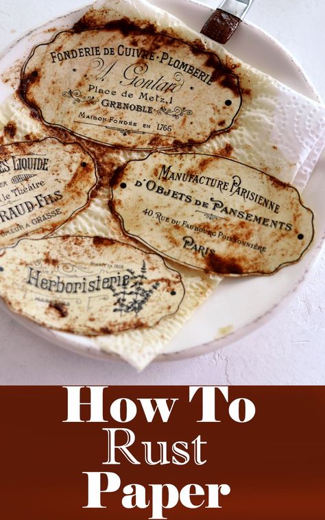 Faux Rust Paper Technique! - The Graphics Fairy How To Rust Tin Cans, Using Cinnamon As Rust, Faux Rust With Cinnamon, Vintage Labels Printables Free, Patina Texture, Vintage Labels Printables, Fruit Collage, Faux Rust, Old Book Crafts