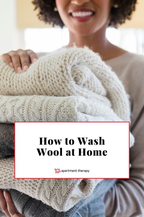 Find out how to wash wool at home without ruining it, plus how to tell when you should take it to a professional. Wool Wash Recipe, How To Wash Wool Sweaters, Upcycle Storage, Organizational Hacks, Diy Wool, Diy Sweater, Heavy Sweaters, Clean Towels, Wool Clothing