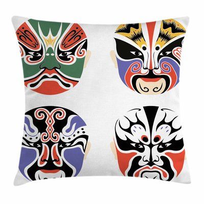 Ambesonne Kabuki Mask Chinese Opera Mask Square Pillow Cover Size: 20" x 20" Kabuki Mask, Chinese Opera Mask, Chinese Mask, Opera Mask, Beijing Opera, Chinese Opera, Stall Shower Curtain, Art Theme, Household Decor