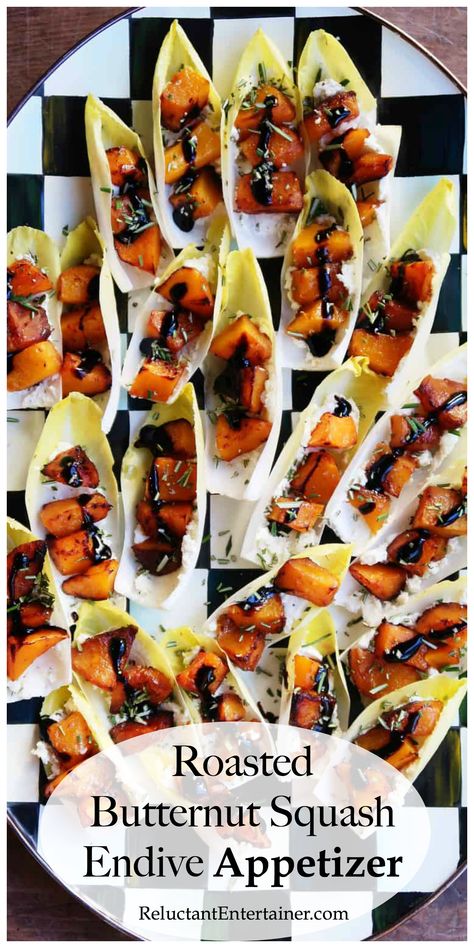 Stuffed Endive Appetizers, Butternut Squash Appetizer, Endive Cups, Stuffed Endive, Squash Appetizers, Endive Appetizers, Endive Recipes, Appetizer Party, Christmas Eats