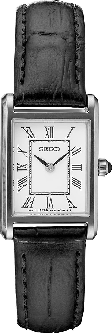 Amazon.com: SEIKO Women's SWR053 Essential Collection : Clothing, Shoes & Jewelry Square Face Watch, Seiko Square Watch, Black Leather Watch Women's, Pretty Presents, Tank Watch, Watch Jewelry, Watches Women Leather, Square Face, Watches Luxury