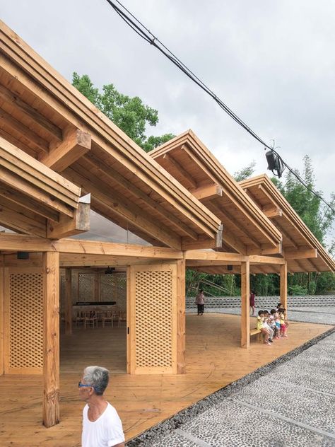 Fa Chang Cultural Activity Center / CCDI Dongxiying Studio | ArchDaily Village Center Architecture, Open Air Cinema, Timber Architecture, Brick Masonry, Activity Center, Building Roof, Masonry Wall, Timber Structure, Community Center