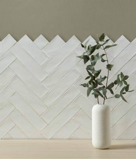 Herringbone Wall Tile, Glazed Ceramics, White Ceramic Tiles, Decorative Wall Tiles, Herringbone Backsplash, Kitchen Backsplash Designs, Edwardian House, Lobby Interior, Herringbone Tile