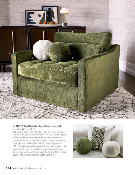 Furniture Goals, Round Swivel Chair, Olive Velvet, Lumbar Support Pillow, Cuddle Chair, Martini Olive, Tufted Seat Cushion, Luxury Furniture Living Room, Chair And A Half