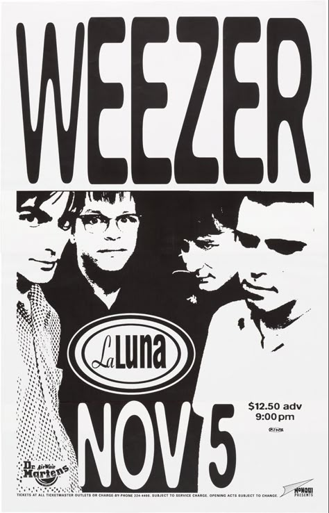 Band Posters On Wall Bedroom, Weezer Poster, Punk Bands Posters, 2000s Posters, Grunge Posters, Punk Poster, Music Festival Poster, Music Poster Design, Dorm Posters