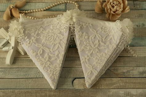 Personalized Wedding Aisle Runner, Lace Wedding Decorations, Shabby Chic Bunting, Shabby Chic Banners, Lace Bunting, Shabby Chic Wedding Decor, Vintage Upcycle, Vintage Bunting, Shabby Chic Party