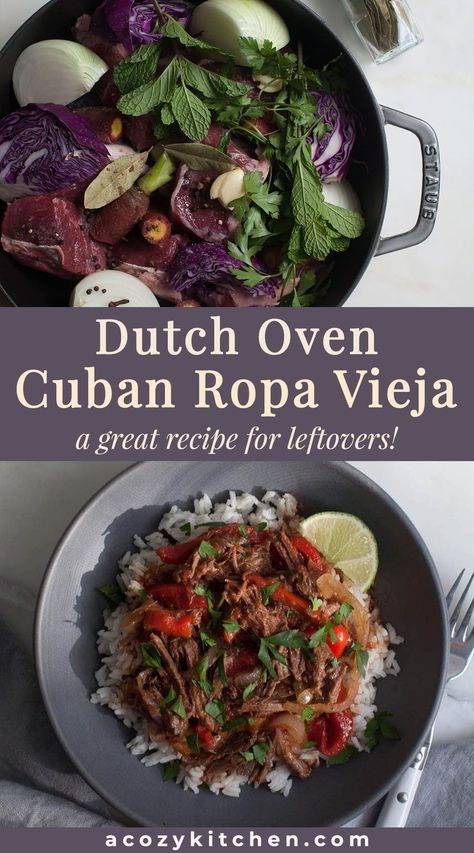 This Cuban Ropa Vieja recipe consists of shredded beef dish that is braised in a tomatoes and spices. For a deliciously easy dinner recipe, serve ropa vieja over rice with a side of maduros (fried sweet plantains). Even better as leftover, this recipe is ideal for meal planning and make-ahead! Ropa Vieja Recipe Stove Top, Cuban Ropa Vieja Recipe, Cuban Ropa Vieja, Fried Sweet Plantains, Ropa Vieja Recipe, Cuban Recipe, Sweet Plantains, Cuban Dishes, Pan Cooking