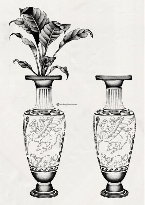 #antique #antiquevase #ancient #vase #tattoo #tattoodesign Antique Vase Drawing, Vase Tattoo, Ancient Vase, Vase Antique, Sleeve Ideas, Sleeves Ideas, Antique Vase, Arm Sleeve, Vase Design