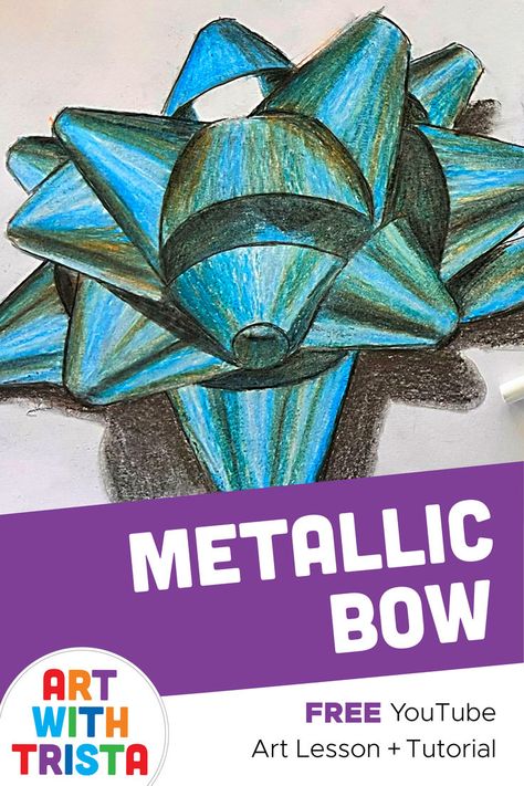 Capture a light source while drawing with Prismacolor colored pencils. Learn how to layer colors, using complementary colors, white, black and a colorless blender to create a realistic drawing of a metallic bow with this satisfying Holiday art lesson. Colored Pencil Art, Bow Drawing, Bow Art, Middle School Art Projects, Realistic Drawing, Elementary Art Projects, School Art Projects, Middle School Art, Color Pencil Art