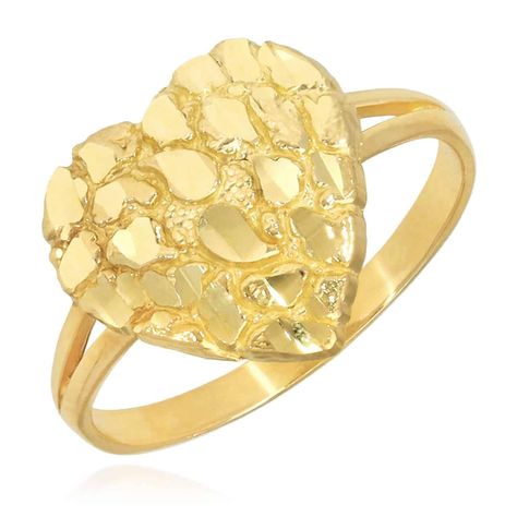 PRICES MAY VARY. 10K Real Gold Yellow Split Shank Heart Nugget Ring, 8 10K Cocktail Product Specifics All specifications are approximate and may vary for the same model.   Metal Yellow Gold   Metal Purity 10K   Finish High Polished   Ring Width (mm) 12.5   Weight (gm) 1.9   Ring Style Cocktail   Crafted in Europe   Style ID: 3580 ZF-L (internal use only): WJDGMI Nugget Rings, Gold Nugget Ring, Europe Style, Heart Accessories, Gold Promise Rings, Gold Nugget, Split Shank, Silver Shop, Ring Style