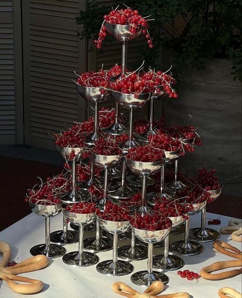 wedding food styling wedding trend 2024 cherry tower Bolo Vintage, Trend Forecast, Red Party, 2024 Wedding, Wedding Mood Board, Birthday Dinners, Wedding Mood, Industrial Wedding, Wedding Food