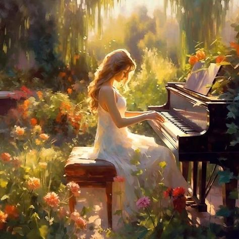 Playing The Piano, Painting Of A Woman, Kit Design, Gems Art, Kraf Diy, Romantic Art, Ethereal Art, Dreamy Art, The Piano