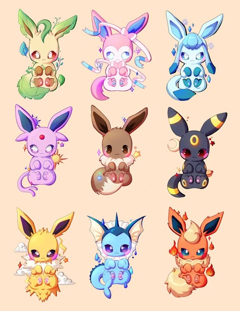 Eevee Evolutions Art, Kawaii Eeveelutions, Eevee Evolution, Pokemon Eevee Drawing, Eeveelutions Cute, Eve Evolutions, Eeveelution Tattoo, Evee Evolution Art, Pokemon Evolutions