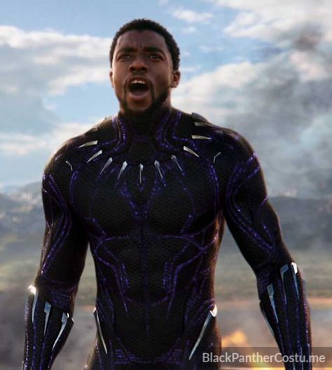 The Black Panther suit infused with vibranium is aesthetically pleasing to look at as well as powerful. Black Panther Suit, Panther Costume, Black Panther Costume, Black Panther 2018, Marvel Quotes, Toy Story 3, Harriet Tubman, Chadwick Boseman, Black Panther Marvel