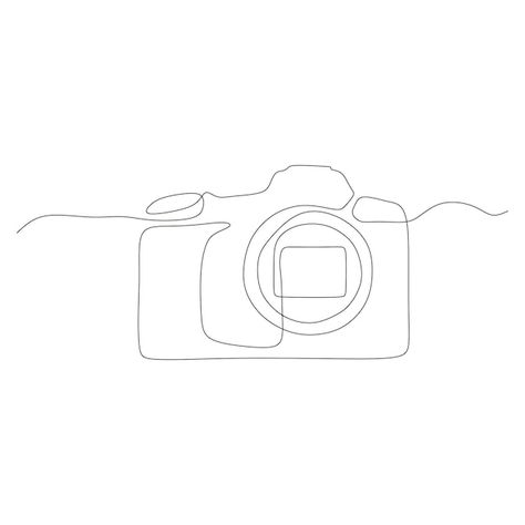 Vector black and white one line camera d... | Premium Vector #Freepik #vector #single-line #line-drawing #outline #line-illustration Camera Outline, Single Line Diagram, Wire Accessories, Line Camera, Camera Design, Single Line Drawing, Camera Digital, Continuous Line Drawing, Continuous Line