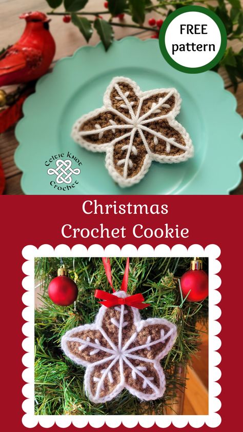 Christmas Crochet Cookie - FREE pattern by Celtic Knot Crochet Crochet Cookies Free Pattern, Crochet Celtic Knot, Gingerbread Crochet, Crochet Cookie, Celtic Knot Crochet, Christmas Applique Patterns, Tablet Storage, Holiday Crochet Patterns, Easy Christmas Ornaments