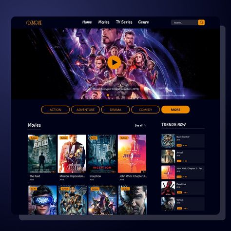 Movie Website Design Inspiration, Movies Website Design, Entertainment Website Design, Movie Web Design, Cinematic Website Design, Cinema Website Design, Movie Website Design, Web Movie, Cinema Design