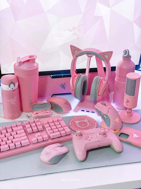 I'm in loooooove🌸 Kawaii Bedroom, Pink Games, 3d Camera, Kawaii Games, Gamer Setup, Computer Set, Otaku Room, Gamer Room Decor, Video Game Room Design