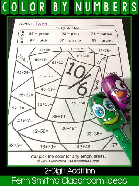 2-Digit Addition Color By Number Worksheets - Just Perfect for Some Second Grade Fun!