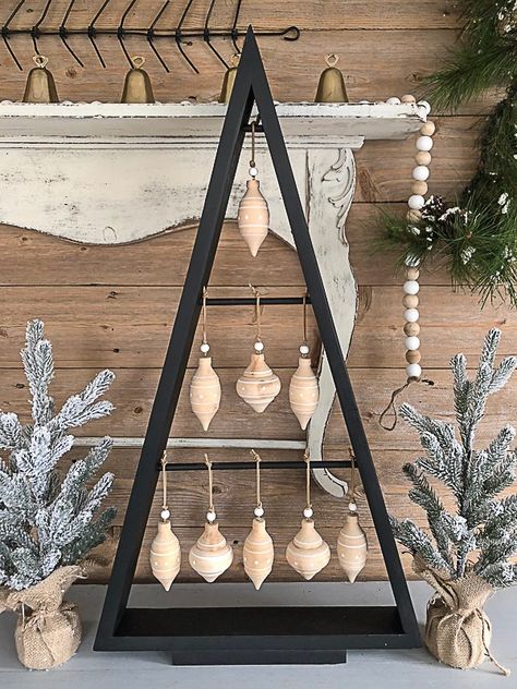 Wood Xmas Trees Triangle, Diy Triangle Christmas Tree, Wood Xmas Tree Ideas, A Frame Christmas Tree, Wooden Frame Christmas Tree, Diy Wood Trees Christmas, Wood Triangle Christmas Tree, Wooden Triangle Christmas Tree, Christmas Craft Wood