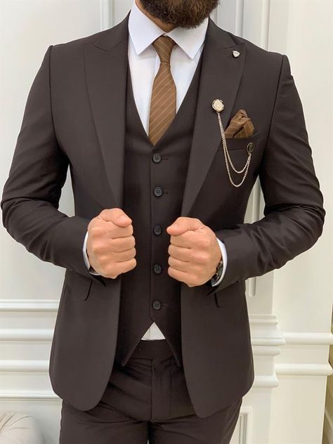 Brown Suits For Men, Italian Style Suit, Peak Lapel Suit, 3 Piece Suit Wedding, Vest And Pants, Suits Men Business, Pants Gift, Wedding Suits Groom, Dress Suits For Men