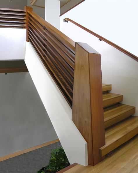 Wooden Staircase Railing, Wood Railings For Stairs, Stair Railing Kits, Metal Stair Railing, Modern Stair Railing, Contemporary Stairs, Staircase Railing Design, Wood Railing, Stair Railing Design