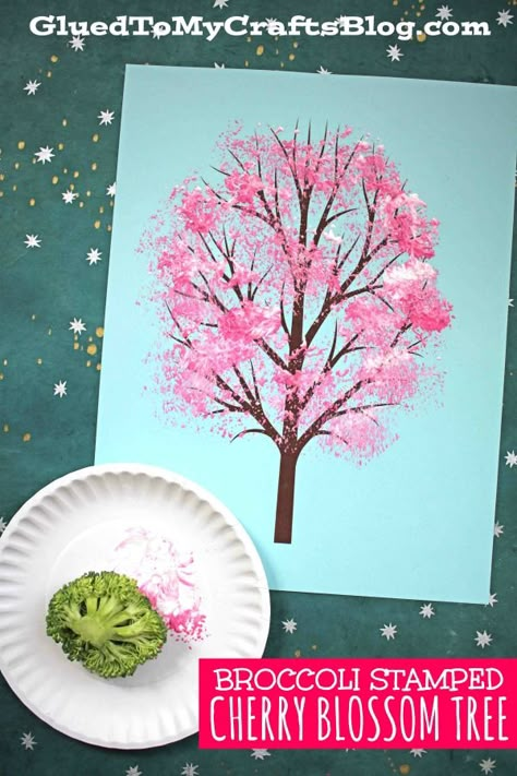 #gluedtomycrafts Broccoli Stamped Cherry Blossom Tree - Kid Craft Idea For Spring Broccoli Craft, Cherry Blossom Painting, Cherry Blossom Art, Spring Crafts For Kids, Spring Tree, Blossoms Art, Blossom Tree, Spring Activities, Toddler Art