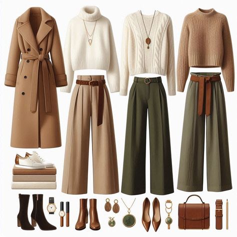 Modern Academia Fashion, Earth Tone Office Outfit, Capsule Wardrobe Academia, Earthy Academia Outfits, Cottage Core Business Casual, Everyday Office Outfits, Witchy Academia Outfit, Brown Tone Outfits, Earthy Academia