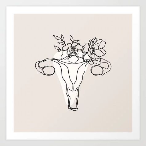 Uterus Line Drawing, Floral Uterus Illustration, Uterus Drawing Flowers, Uterus Flower Tattoo, Uterus Line Art, Uterus Tattoo Ideas, Midwife Tattoo, Midwifery Art, Uterus Tattoo