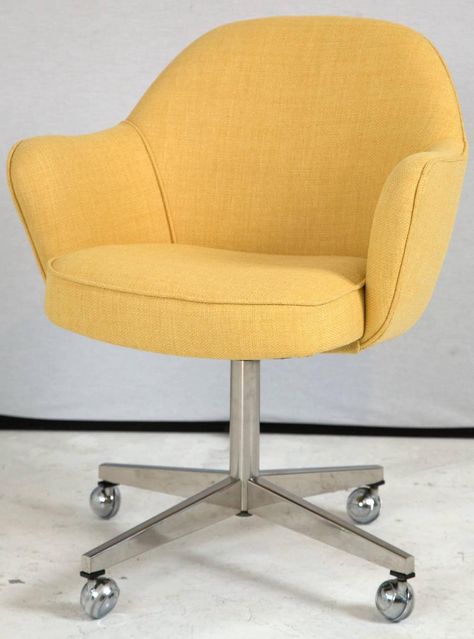 Knoll Desk Chair in Yellow Microfiber 3 Bedroom Desk Chair, Desk Chair Makeover, Yellow Office Chair, Yellow Office, Yellow Desk, Chair Drawing, Tidy Room, Reupholster Chair, Leather Accent Chair