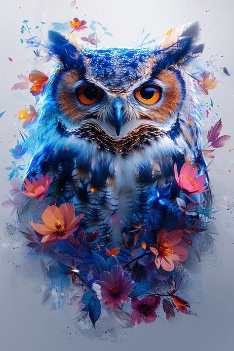 Blue Owl Tattoo, Quill Tattoo, Colorful Owl Tattoo, Cute Owl Tattoo, Tattoo Pics, Colorful Owl, Owl Artwork, Owl Tattoo Design, Blue Owl