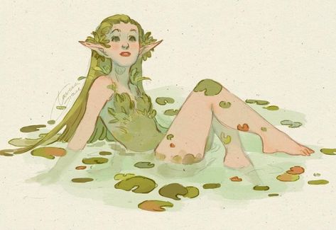 Water Nymph, Faery Art, I Like Her, Fairy Illustration, Water Nymphs, Fairy Art, Green Hair, Art Reference Poses, Fantasy Character Design