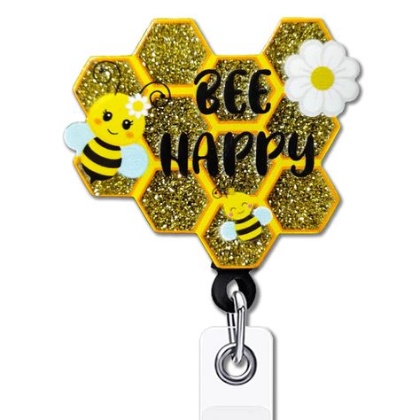 PRICES MAY VARY. Unique Theme: Our acrylic badge reel is designed with funny arts "Bee Happy". The vivid color pattern and funny saying are imprinted on the high quality glitter acrylic sheet. The cute and interesting badge reel can meet your daily using, also can adorn your clothes well and bring more happiness and fun to your life. Premium Quality: This retractable acrylic badge reel is made of quality plastic, shiny acrylic and metal, the retractable rope is made of nylon material, safe and s Teacher Badge Reel, Acrylic Badge Reels, Teacher Badge, Badge Buddy, Creative Accessories, Office Worker, Medical Staff, School Supply Labels, Nurse Doctor