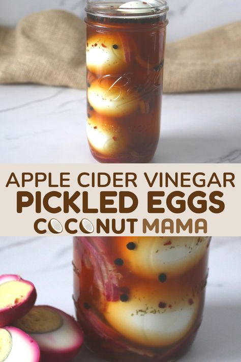 Easy and delicious apple cider vinegar pickled eggs are so tasty and make for a wonderful protein rich snack. Customize this recipe by adding a variety of spices or add beets to make beet-pickled eggs! Pickled Eggs With Apple Cider Vinegar, Best Pickled Eggs Recipes, Bar Pickled Eggs Recipe, Old Fashioned Pickled Eggs Recipe, Best Pickled Eggs, Apple Cidar Vinegar, Pickled Quail Eggs, Peeling Boiled Eggs, Pickled Egg