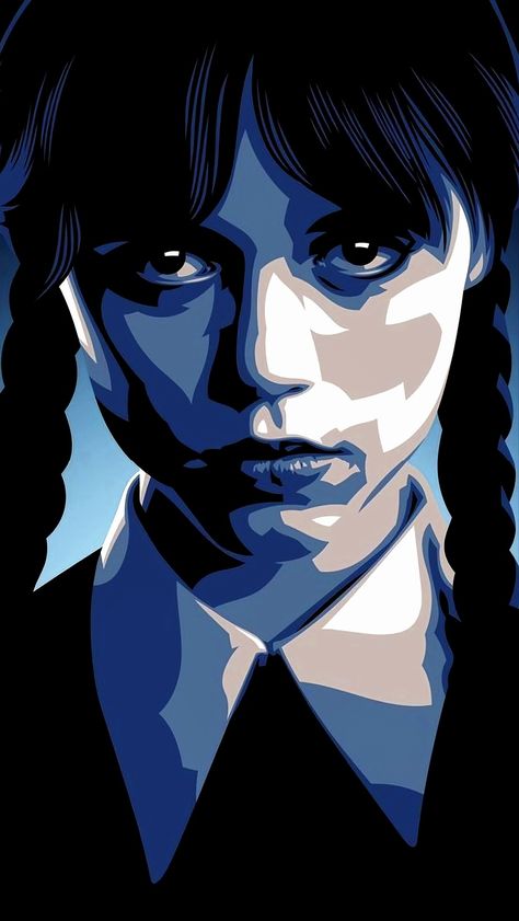 Wednesday Art, Monochromatic Painting, Vector Portrait Illustration, Wpap Art, Monochromatic Art, Pop Art Portraits, Vector Portrait, Pop Art Painting, Wednesday Addams