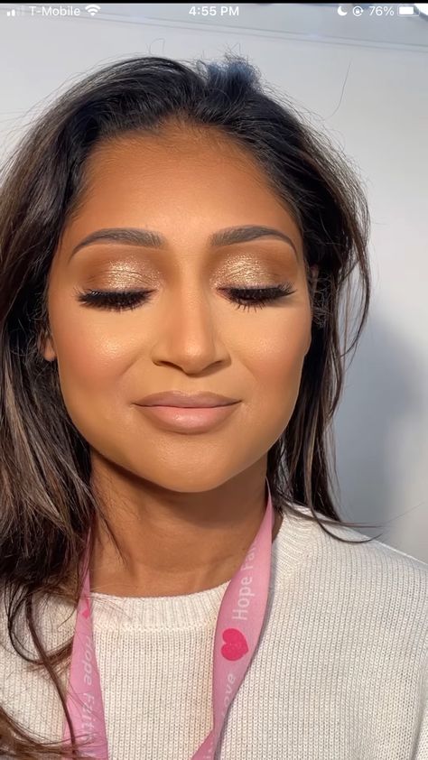 Bridal Makeup Bronze Smokey Eye, Soft Glam Makeup Round Face, Engagement Photo Makeup Brown Eyes, Indian Bridesmaid Makeup, Bridal Makeup Dark Skin, Weddding Makeup, Bridal Makeup Gold, Deb Makeup, Wedding Reception Makeup