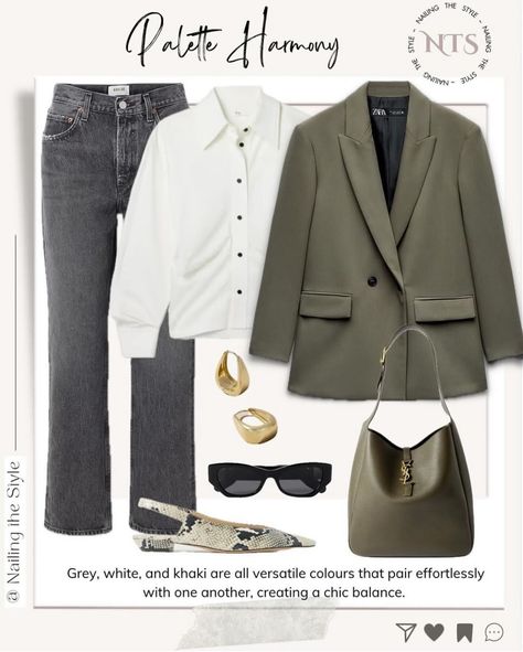 ✨Sunday Rewind Edition: ‘Khaki Blazer with Dark Jeans✨ What’s your favourite: the casual or chic look. Let me know in the comments 👇🏻 💬 Don’t forget to save these ideas for later and share these looks with friends 🗣️ . . . . . #NailingTheStyle ##outfitoftheday #outfitinspiration #outfitinspo #fashionblogger #virtualstylist #outfitideas #stylingtips #wardrobestaples #effortlesschic #Fashionista #satinskirt #zaraoutfit #monochromelook#loewe #khaki #jeans #sambasneakers OOTD • Outfit inspi... Taupe Blazer Outfit, Khaki Blazer Outfit, Green Ootd, Taupe Blazer, European Casual, Fashion Staples, Khaki Blazer, Khaki Jeans, Zara Outfit