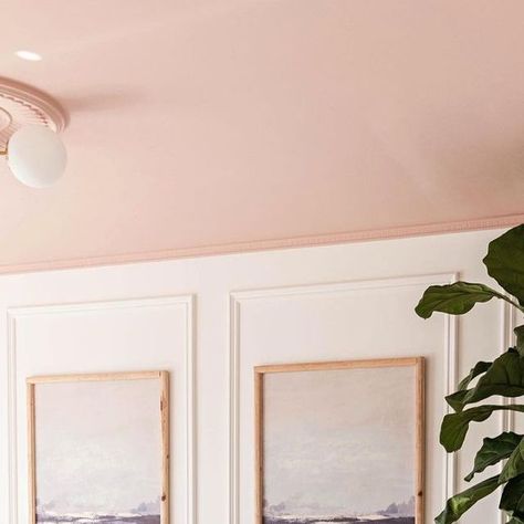 Blush Pink Ceiling, Blush Ceiling Paint, Pink Ceiling White Walls, Painted Ceiling White Walls, Castilian Pink, Pink Ceiling Bedroom, Blush Ceiling, Light Pink Ceiling, Pink Painted Walls